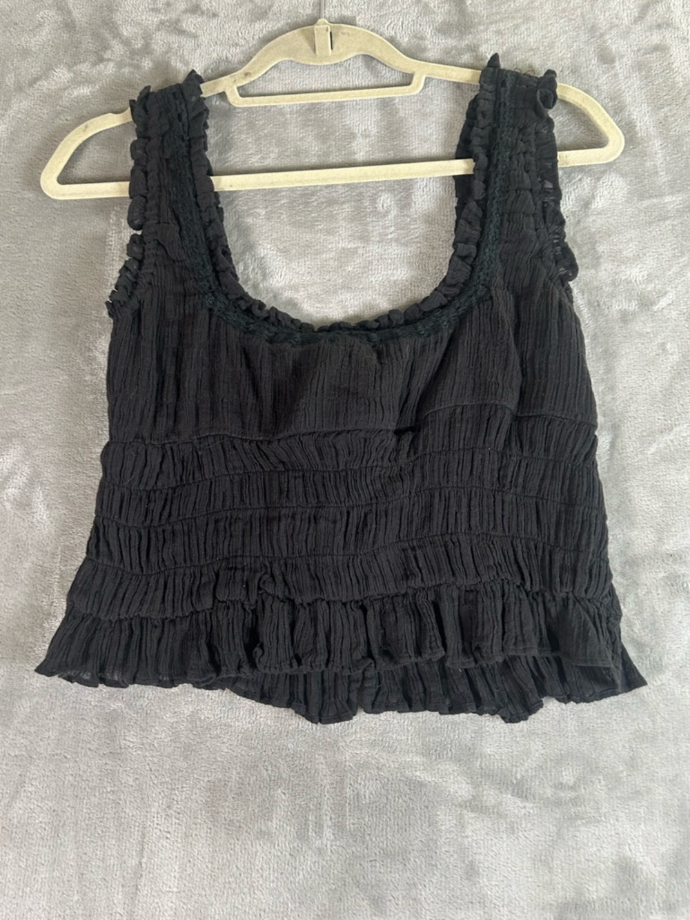 Princess Polly Black Smocked Square-Neck Crop Tank Top - Picture 3 of 7